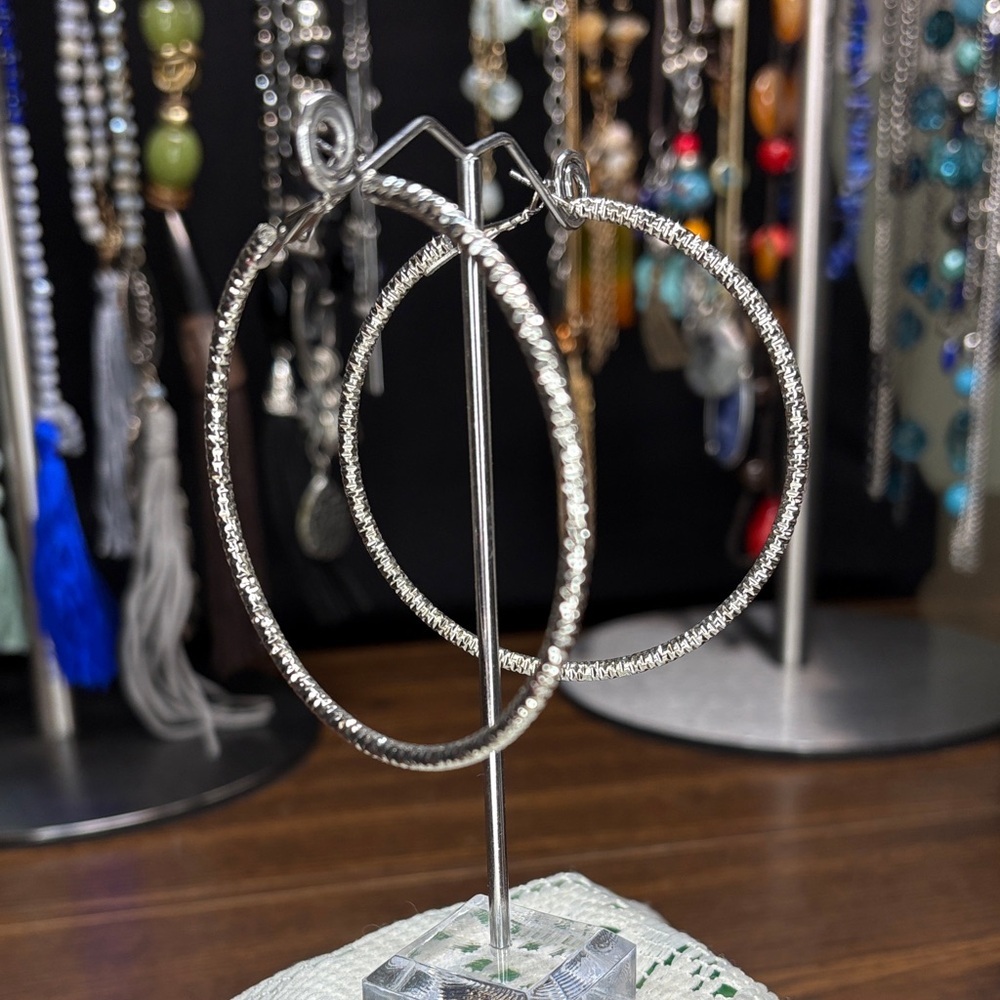 Chic Textured Silver Hoop Earrings